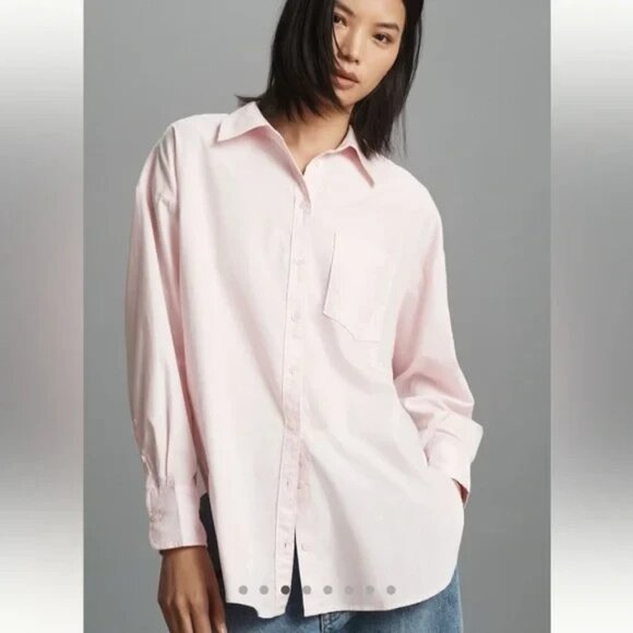 Anthropologie Maeve The Bennet Button down Shirt Cotton Light Pink L - Picture 1 of 4